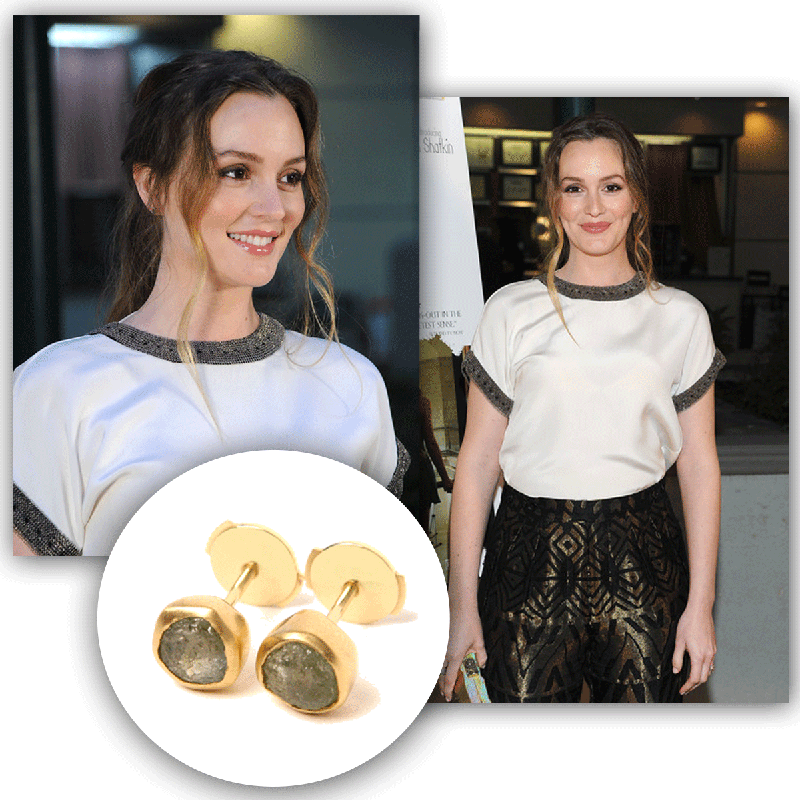 Leighton Meester wears Rough Sapphire Stud Earrings