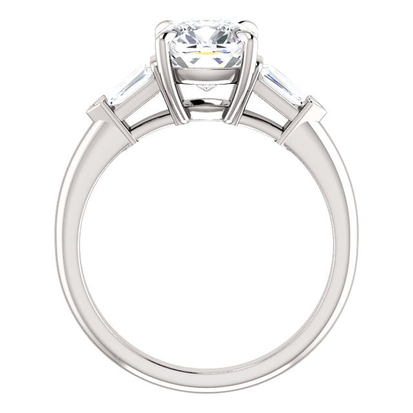 Cushion Cut Diamond Engagement Ring with Tapered Baguettes