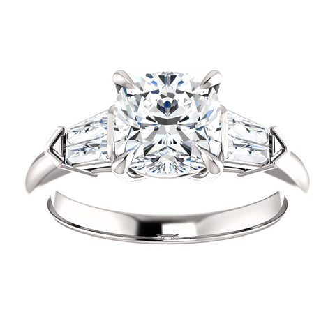 Cushion Cut Diamond Engagement Ring with Tapered Baguettes