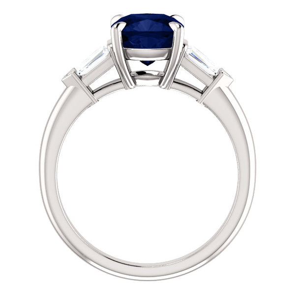 Cushion Cut Sapphire Engagement Ring with Tapered Baguettes