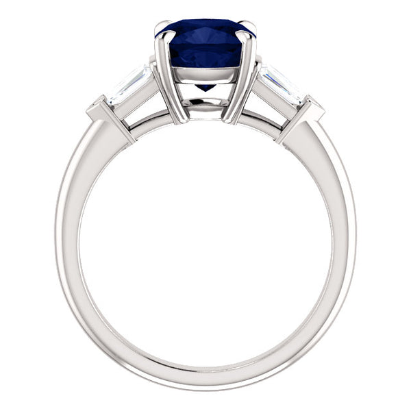 Cushion Cut Sapphire Engagement Ring with Tapered Baguettes
