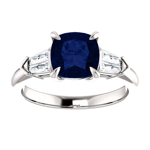 Cushion Cut Sapphire Engagement Ring with Tapered Baguettes