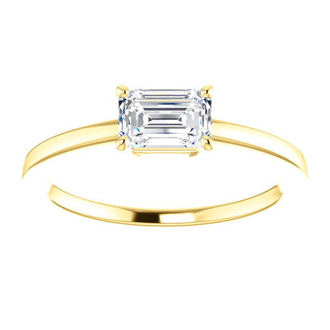 Emerald Cut Diamond Solitaire Engagement Ring | East West