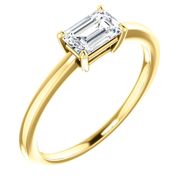Emerald Cut Diamond Solitaire Engagement Ring | East West