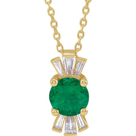 Vintage Art Deco Style Emerald and Diamond Baguette Necklace