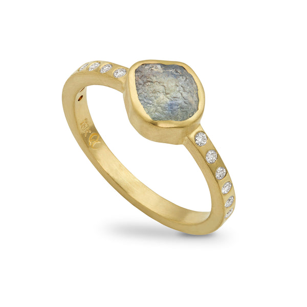 Rough Sapphire Ring with Diamonds