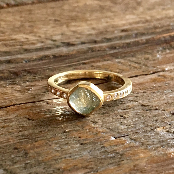 Rough Sapphire Ring with Diamonds