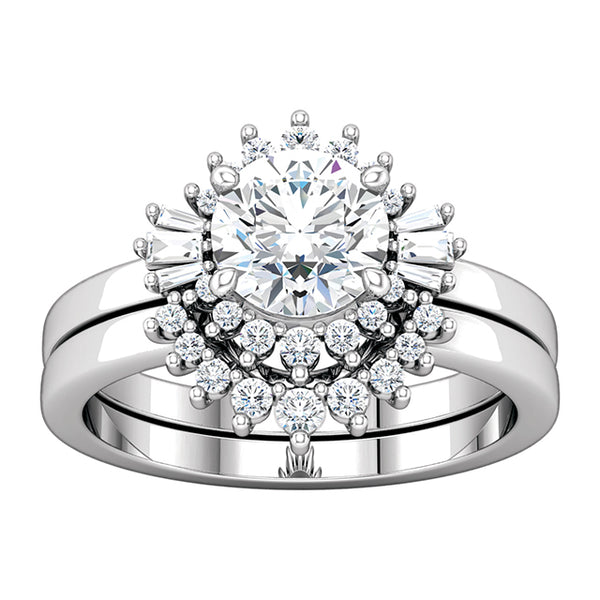 Diamond Wedding Band | For Vintage Round Diamond with Baguette Halo Engagement Ring