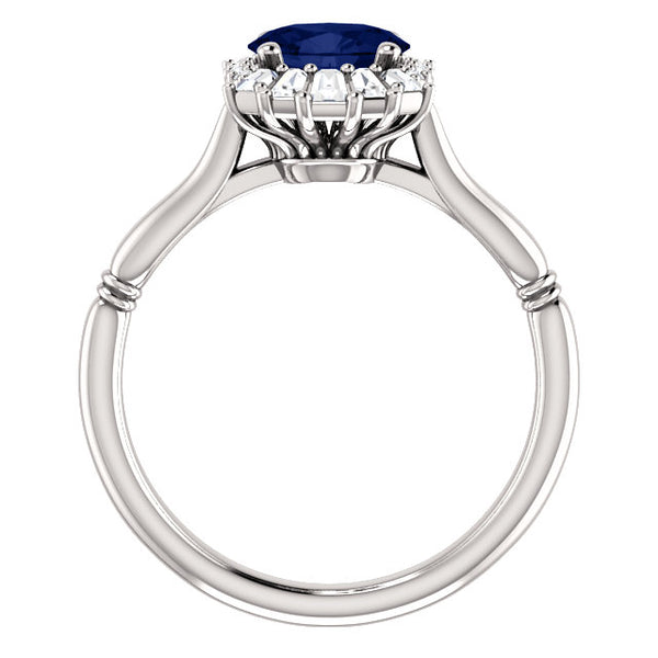 Vintage Style Blue Sapphire and Diamond Baguette Engagement Ring