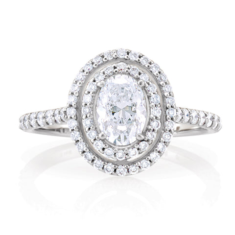 Double Halo Oval Diamond Engagement Ring