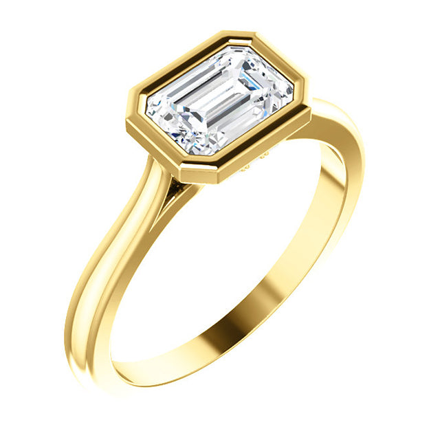 Emerald Cut Diamond Engagement Ring with Diamond Accents | East West