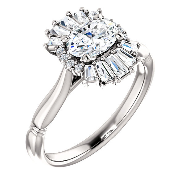 Vintage White Sapphire and Diamond Baguette Engagement Ring
